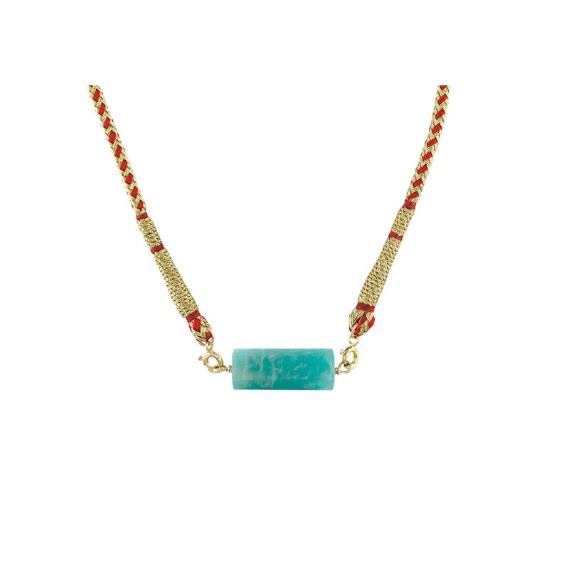 ROLLA BOLLA AMAZONITE ET CORDON TISSÉ ROUGE