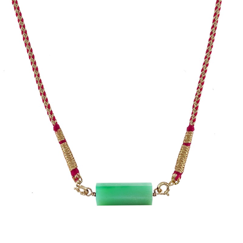 ROLLA BOLLA CHRYSOPRASE AND PINK WOVEN CORD