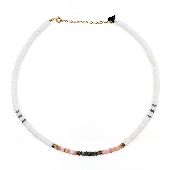 Collier Puka en opale et labradorite