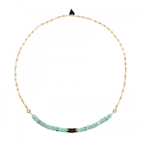 COLLIER SOLEIL ET PUKA EN AMAZONITE