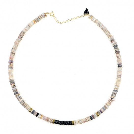 Puka white opal and onyx necklace
