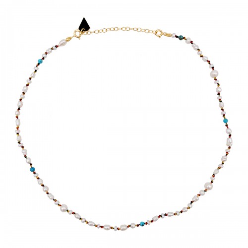 COLLIER CANDIES EN PERLE NATURELLE D'EAU DOUCE ET TURQUOISE