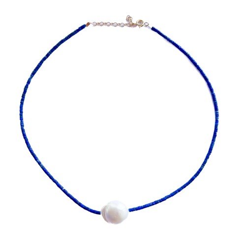 Collier petites perles jaunes africaines et perle d'eau douce