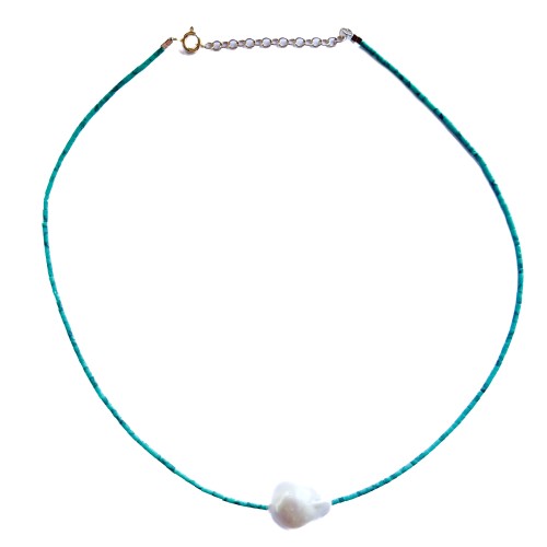 Necklace small African pearls turquoise and freshwater pearl