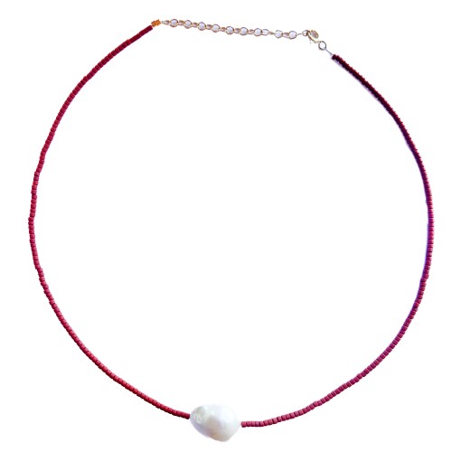 Small African pearl necklace terracota and freshwater pearl