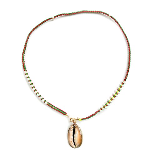 GREEN Scoubidou necklace WITH SHELL