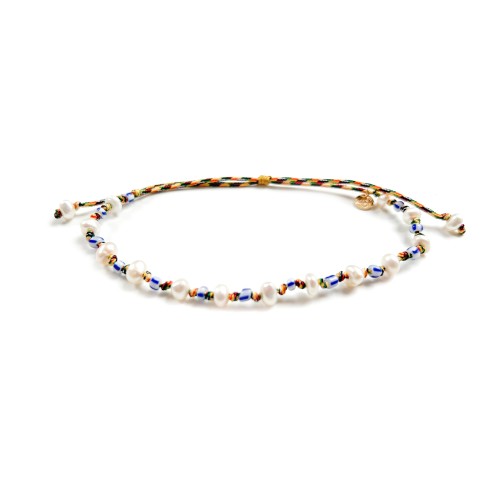 ANKLET IN NATURAL WATER DUTIES ON MULTICOLORED CORDON