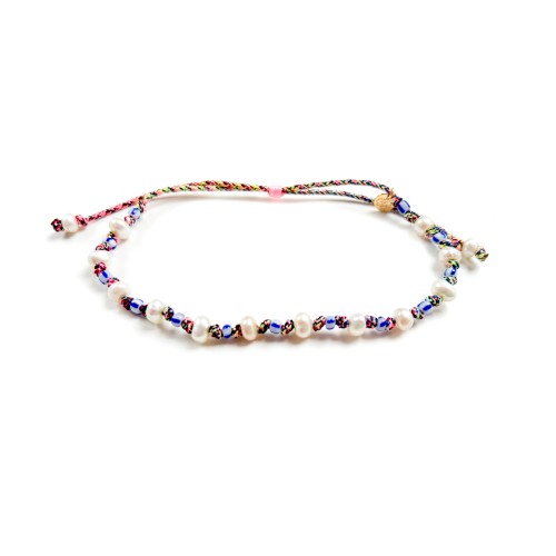 ANKLET WITH FRESHWATER PEARL WATER  ON PASTEL CORDON
