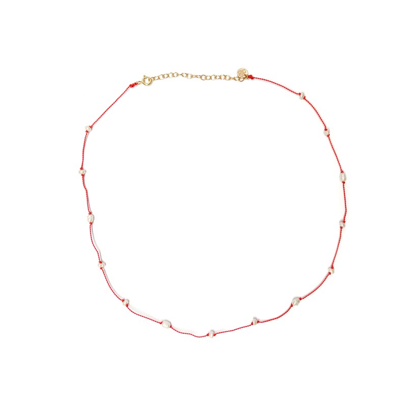 Collier section rouge et perles d'eau douce