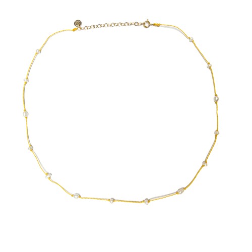 Collier section jaune et perles d'eau douce