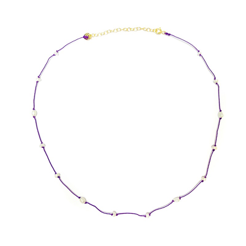 Collier section violet et perles d'eau douce