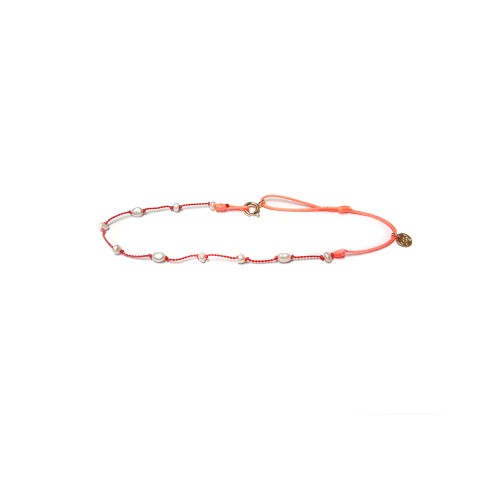ANKLET SECTION PERLES D'EAU DOUCE ORANGE/ROUGE