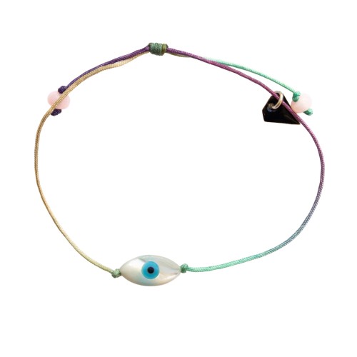 Bracelet porte bonheur avec œil blanc sur cordon clair