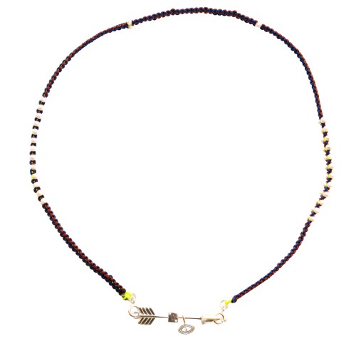 Navy and burgundy Scoubidou necklace WITH  silver arrow