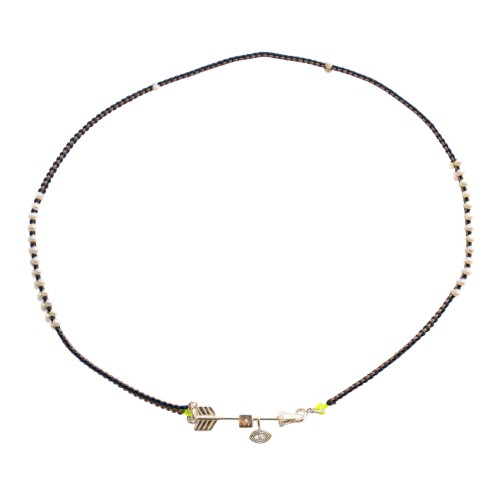 Blue and beige Scoubidou necklace WITH  silver arrow