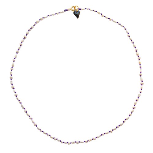 Freshwater pearl candy necklace on purple thread