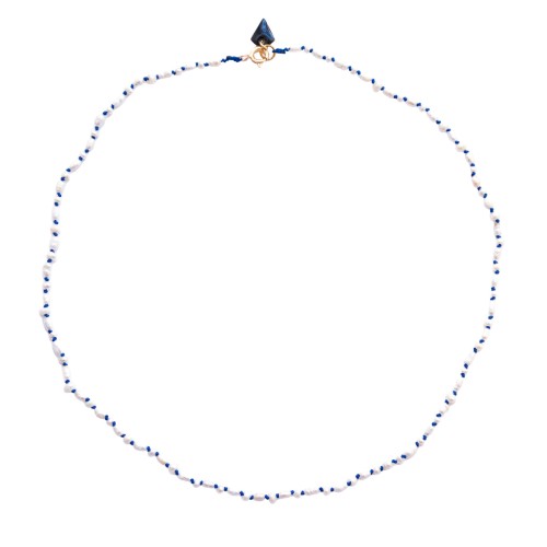 Freshwater pearl candy necklace on blue thread