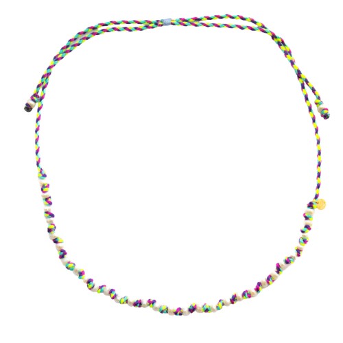 COLLIER EN PERLE NATURELLE D'EAU DOUCE VIOLET/JAUNE FLUO