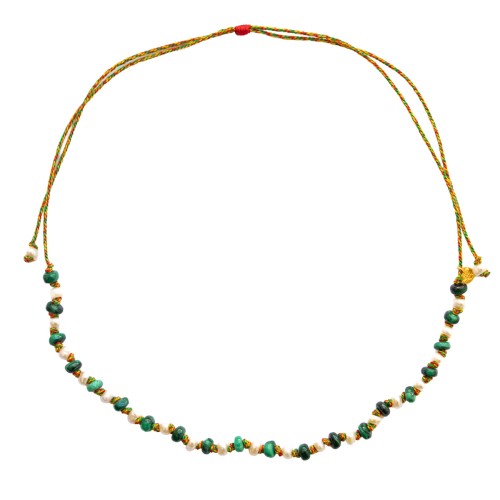 COLLIER EN PERLE NATURELLE D'EAU DOUCE ET MALACHITE