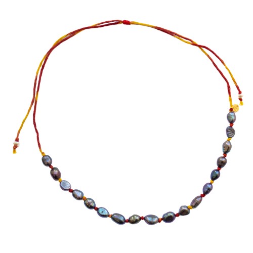 COLLIER EN FIL SACRÉ INDIEN & PERLES D'EAU DOUCE NOIRES