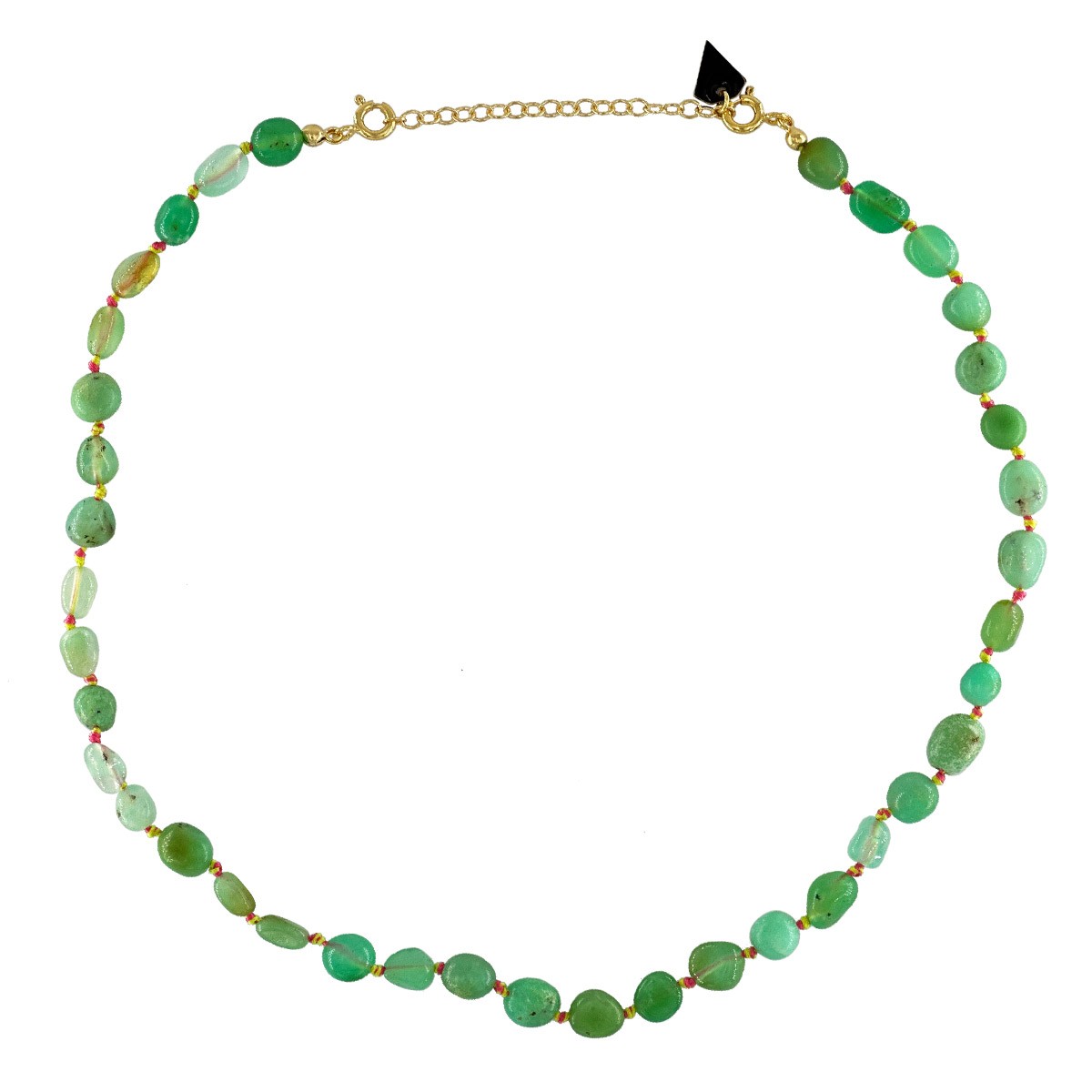 Collier De Perles En Chrysoprase Verte - 42 Cm, Argent Sterling, Neuf Sans Emballage