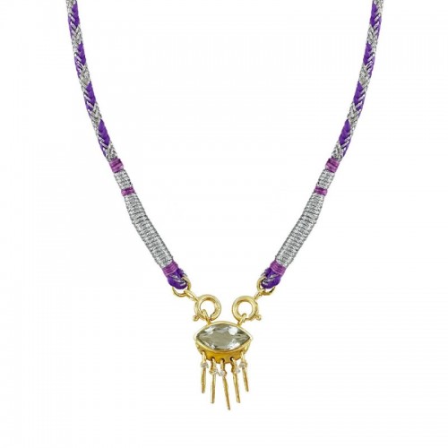 OEIL EN AMETHYSTE ET DIAMANT ET CORDON TISSÉ VIOLET