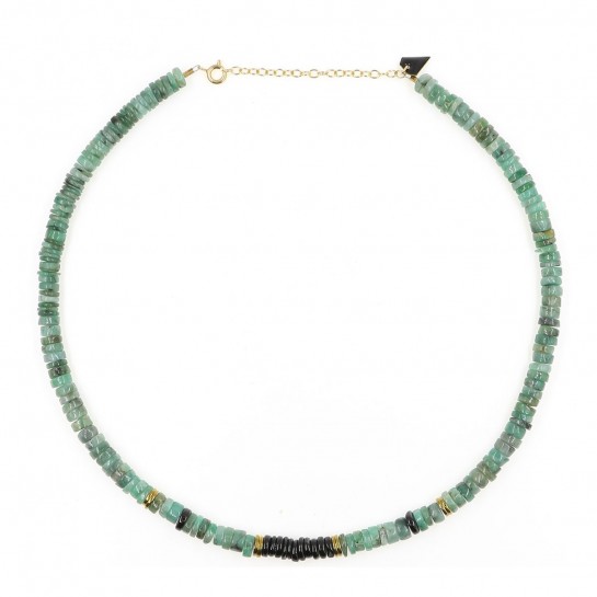 Emerald and onyx puka necklace