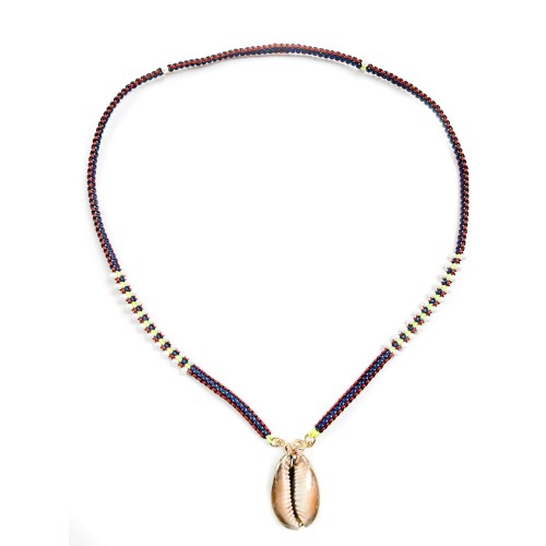 Scoubidou necklace red and blue with freshwater pearl