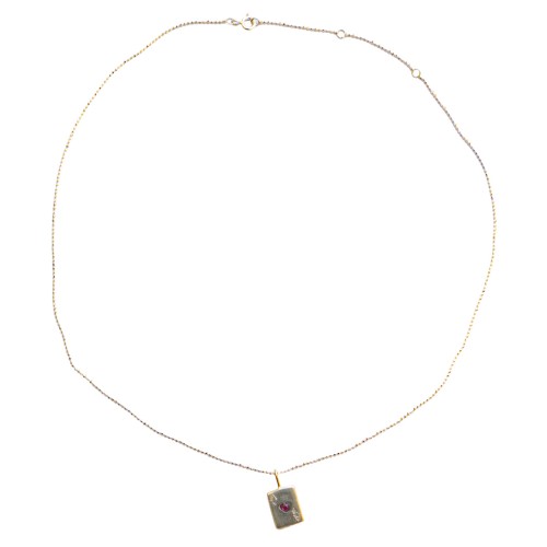 Silver necklace and ruby ​​card